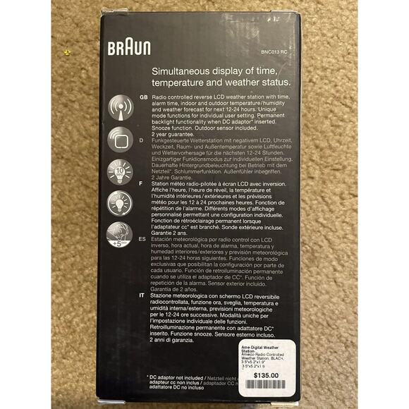 Braun Radio Controlled Weather Station, BNC013-RC, With Outdoor Sensor, New - Picture 3 of 6